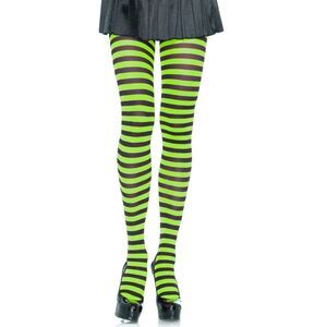 Leg Avenue Women’s Striped Nylon Tights – Black/Lime, One Size